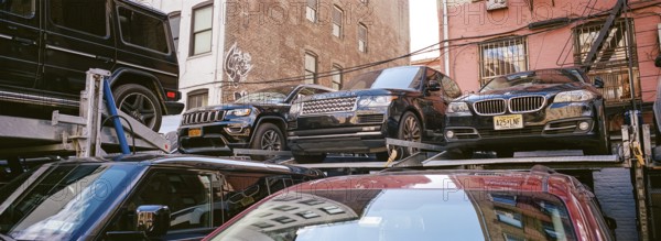 Stacked cars, New York, USA