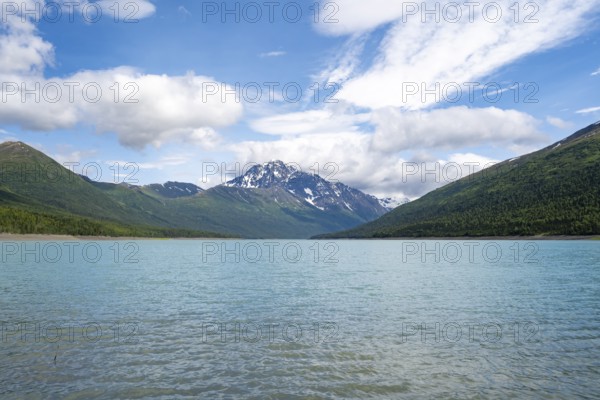 Lake and mountains, Eklutna Lake, Chugach Mountains, Chugach State Park, Alaska, USA