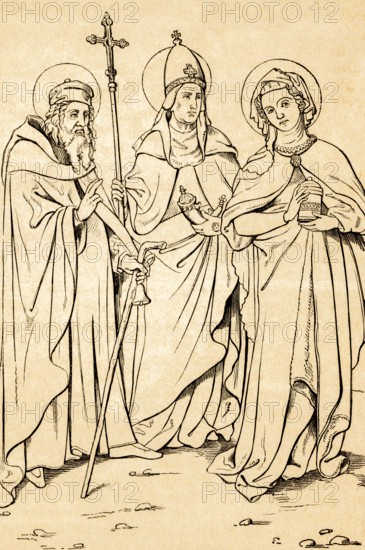 Cologne Cathedral, St. Anthony, St. Cornelius and Saint Magdalene, after Wilhelm von Herle, historical illustration 1869