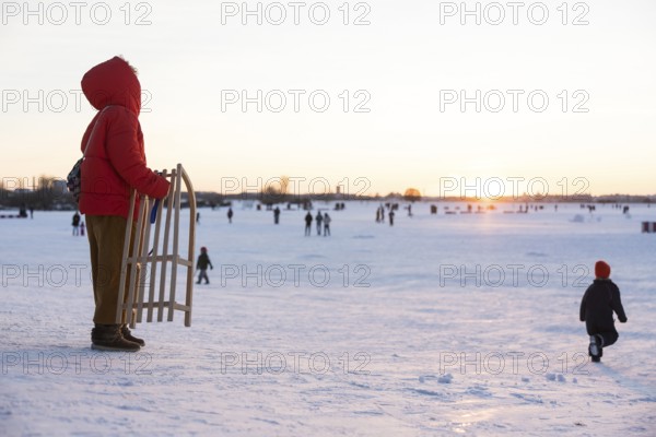 Toboggan hill at sunset on Tempelhofer Feld in Berlin on 11.01.2026