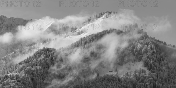 Mountain panorama from Söllereck, 1706m, in winter, Allgäu Alps, Allgäu, Bavaria, Germany