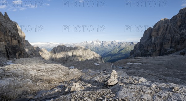 View of the Adamello Mountains, Brenta Mountains, Brenta-Adamello Natural Park, Trentino, Italy