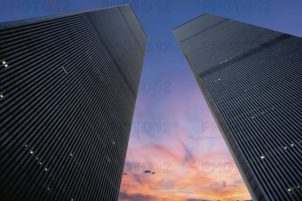 World Trade Center towers in the evening sky, September 2000, New York City, USA, historical picture, towers destroyed on September 9, 2001