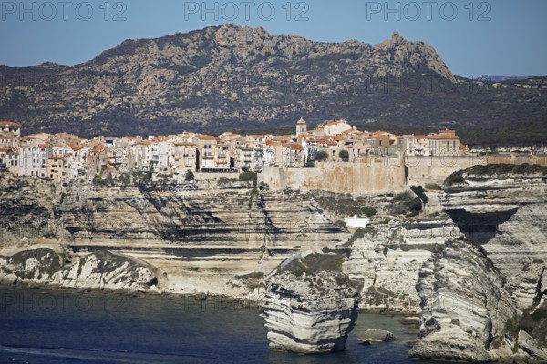 Ville haute or upper town on the Île de Fazio headland, medieval old town, Bonifacio, Corse-du-Sud department, Corsica, France