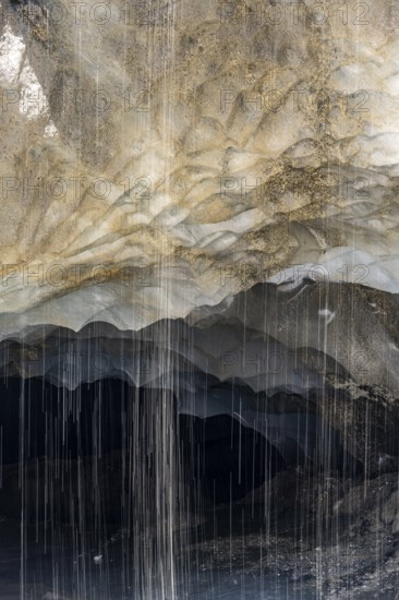 Meltwater at a glacier cave, underground glacier stream, Castner Glacier, Delta Range, Alaska Range, Richardson Highway, Alaska, USA