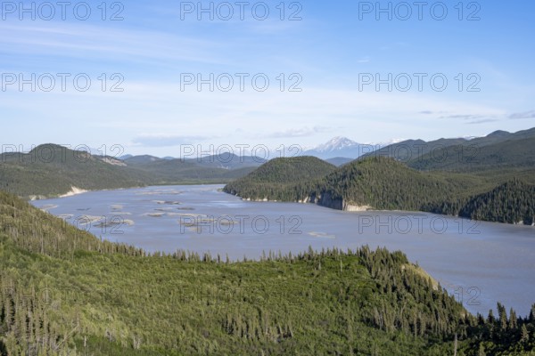 View of the huge Copper River, McCarthy Highway, Wrangell St. Elias National Park, Alaska, USA