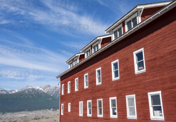 Red Kennicott Buildings in a Mountain Landscape, Historic Kennecott Copper Mine, National Historic Landmark, Wrangell St. Elias National Park, Alaska, USA