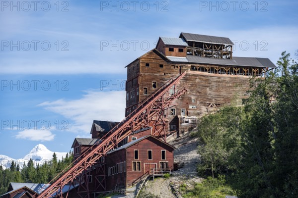 Kennicott Red Buildings, Kennicott Concentration Mill to extract copper from quarried rock, Historic Kennecott Copper Mine, National Historic Landmark, Wrangell St. Elias National Park, Alaska, USA