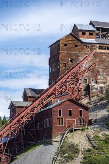 Kennicott Red Buildings, Kennicott Concentration Mill to extract copper from quarried rock, Historic Kennecott Copper Mine, National Historic Landmark, Wrangell St. Elias National Park, Alaska, USA