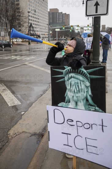 Detroit, Michigan USA - 10 January 2026 - Activists rally to protest the killing of Renee Nichole Good in Minneapolis by a federal immigration agent