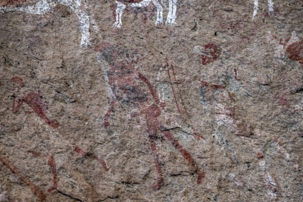 White Lady Rock Painting, White Lady Painting, Depiction of Hunters and Animals, Rock Paintings in Maack's Shelter, Tsisab Gorge, Brandberg, Erongo, Namibia