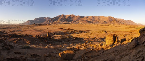 Desert landscape with Brandberg in morning light, at sunrise, Erongo, Damaraland, Namibia