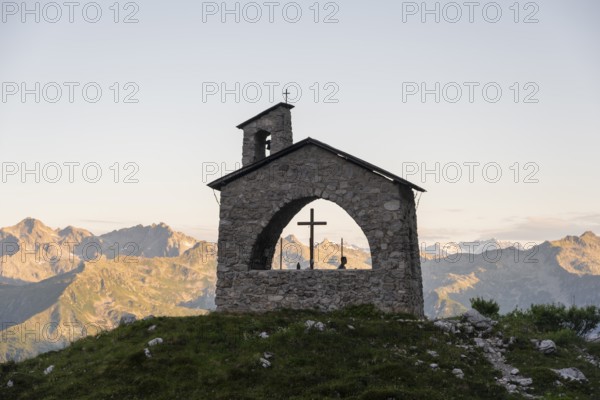 Cappella Ai Brentei Chapel Memorial for injured mountaineers at the Rifugio Ai Brentei mountain hut, picturesque mountain landscape, Brenta, Trentino, Italy