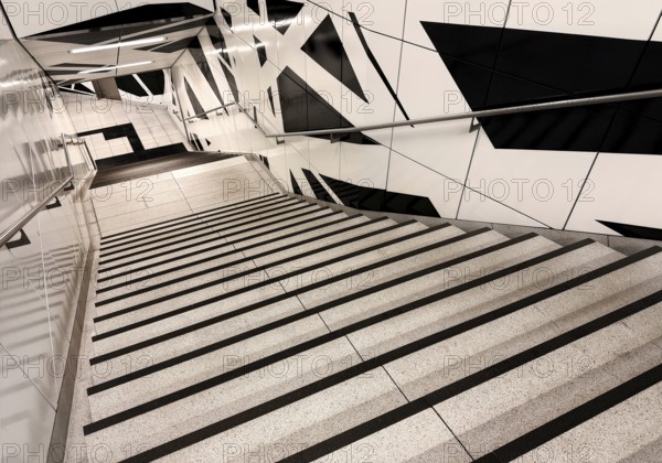 Artwork titled Surround by Heike Klussmann at the Pempelforter Straße subway station, Werhahn Line, Düsseldorf, North Rhine-Westphalia, Germany