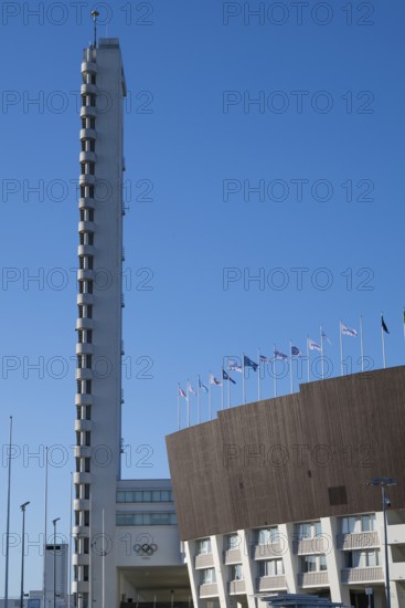 Tower with external staircase, Olympic Stadium, architects Yrjö Lindegren and Toivo Jäntti, Helsinki, Finland