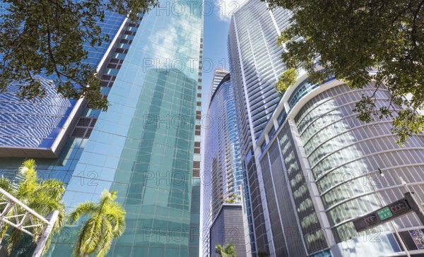 Miami downtown financial skyline and business shopping center near Biscayne bay and South beach