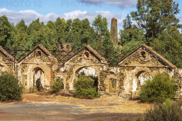 Ruins of former workshop halls, Mina de Sao Domingos, historic copper open-pit mine, Portugal