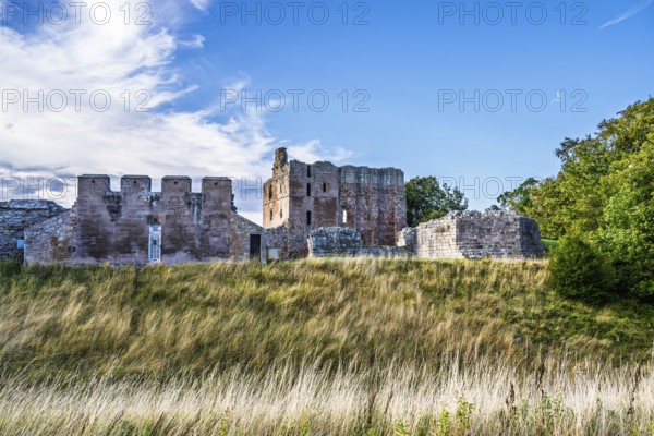 Ruins of Norham Castle and River Tweed, Norham, Northumberland, England, United Kingdom