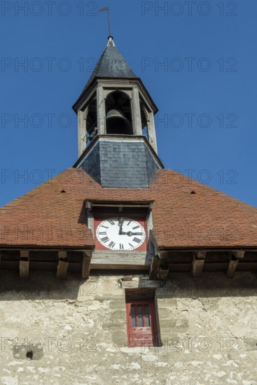 Charroux labelled The Most Beautiful Villages of France, Belfry and the door of the clock, Allier department, Auvergne-Rhone-Alpes, France