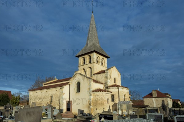 Mazerier village. Painted church St. Saturninus Church. Allier department, Auvergne Rhone Alpes, France