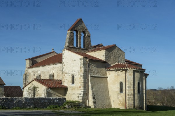 St Andrew's Church, romanesque church of Taxat-Senat. Allier department. Auvergne Rhone Alpes. France. Europe