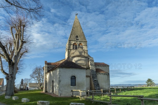 Painted church St Aignan's, Church of Begues. Allier department. Auvergne Rhone Alpes. France. Europe