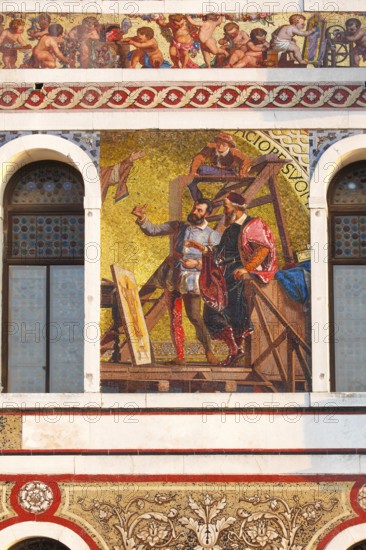 Mosaic painting at Palazzo Barbarigo on the Grand Canal, Venice, Veneto, Italy