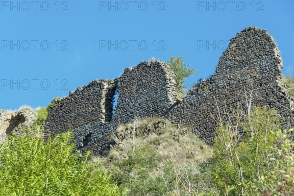 Ruins of medieval castle of Buron. Puy de Dome. Auvergne Rhone Alpes. France