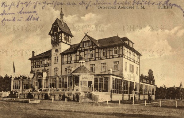 Baltic resort Arendsee, beach promenade, spa hotel, Kühlungsborn, Rostock district, Mecklenburg-Western Pomerania, until 1938 place name of the western district of Kühlungsborn, Germany, postcard, view around 1900 - 1910, historical, digital reproduction of a historical postcard, authentic, public domain, from that time, exact date unknown