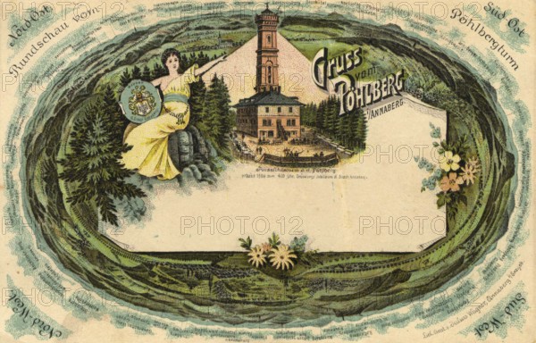 Annaberg in Saxony, Pöhlbergturm, city in the Ore Mountains, Erzgebirgskreis, Saxony, postcard, view around 1900 - 1910, historical, digital reproduction of a historical postcard, authentic, public domain, from that time, exact date unknown