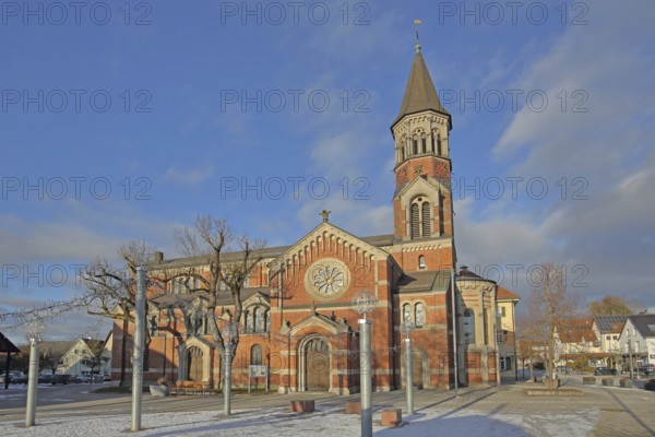 St. Martin's Church built in 1867, brick church, Nattheim, Härtsfeld, Swabian Jura, Baden-Württemberg, Germany