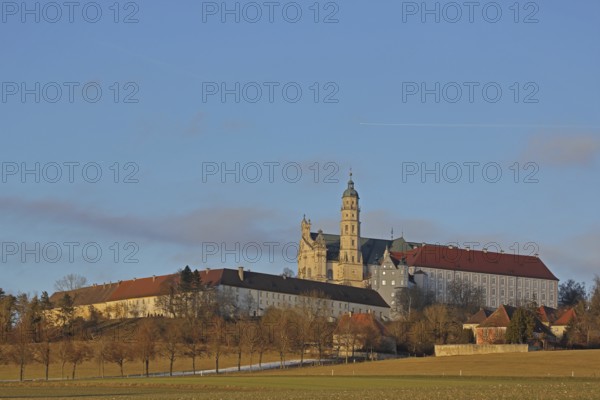 Benedictine monastery with late baroque monastery church, abbey, Neresheim, Härtsfeld, Swabian Jura, Baden-Württemberg, Germany