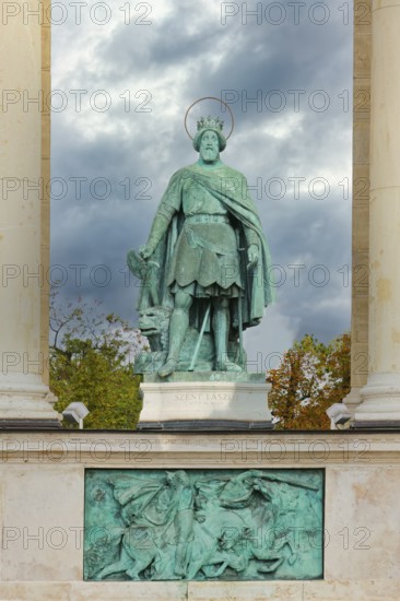 Heroes' Square, Hungarian leader Statue in the Millenium Monument, Budapest, Hungary