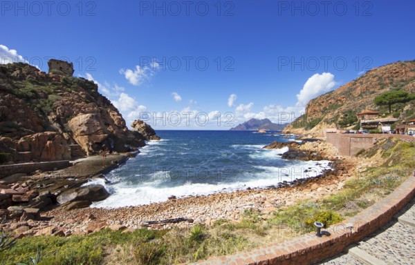 Marina de Porto with the Genoese Tower and the Bay of Porto, a UNESCO World Heritage Site, Ota, West Coast of Corsica, Corse-du-Sud, Corsica, France