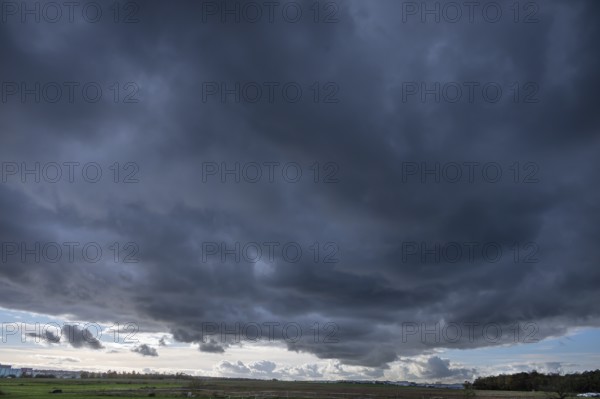 Rain clouds (Nimbostratus) over Eckental, Middle Franconia, Bavaria, Germany