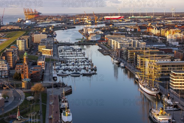 Overview of the New Port and the overseas port with container terminal in Bremerhaven, Bremen, Germany