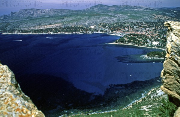 Panoramic view near Cassis, Cap Canaille, Bouches-du-Rhône department, southern France, June 1999, vintage, retro, old, historic