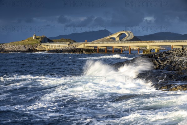 Raging water at Storseisund Bridge, Atlantic Road, Atlanterhavsveien, Karvag, Vevang, West Coast, Norway