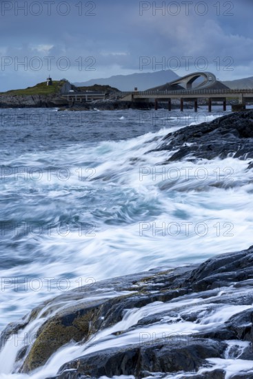 Raging water at Storseisund Bridge, Atlantic Road, Atlanterhavsveien, Karvag, Vevang, West Coast, Norway