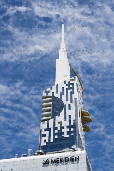 Modern high-rise building with distinctive design against a blue sky, Batumi Tower with Ferris wheel, Batumi, Black Sea, Ajara region, Adjara, Autonomous Republic, Georgia