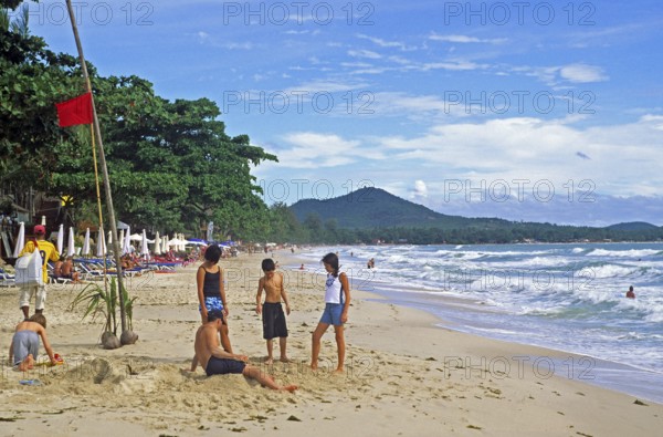 People, children, Chaweng Beach on Ko Samui, Thailand, December 2002, vintage, retro, old, historic