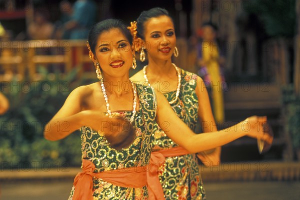 Performance of traditional dances in the Rose Garden near Bangkok, Thailand, December 2002, vintage, retro, old, historic