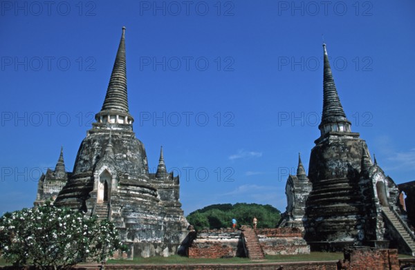 Chedis at Wat Phra Si Sanphet, Ayutthaya, Thailand, December 2002, vintage, retro, old, historic
