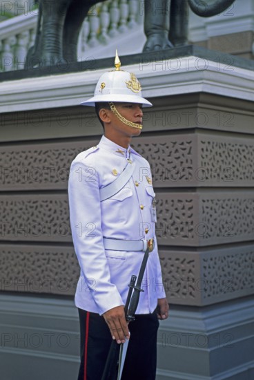 Palace Guard, Grand Palace at Wat Phra Kaeo, Bangkok, Thailand, December 2002, vintage, retro, old, historic