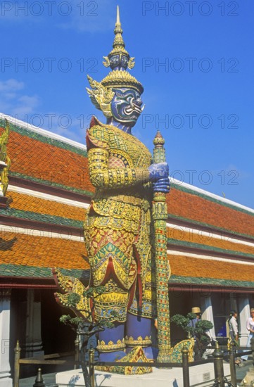 Yaksa demon guard, Grand Palace at Wat Phra Kaeo, Bangkok, Thailand, December 2002, vintage, retro, old, historic