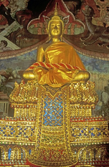 Seated Buddha at Wat Sakhet, Bangkok, Thailand, December 2002, vintage, retro, old, historic