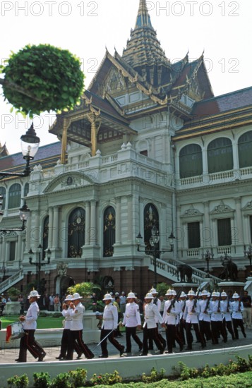Changing of the Guard, Chakri Maha Prasat Hall, Grand Palace, Bangkok, Thailand, December 2002, vintage, retro, old, historic