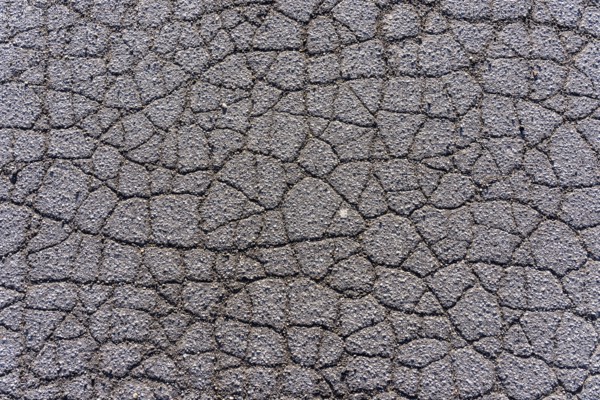 Asphalt surface, floor, with many small cracks, roadway, parking lot