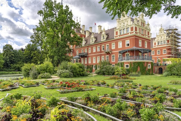 Muskau Castle in the Muskauer Park UNESCO World Heritage Site or Muzakowski Park in Bad Muskau, Upper Lusatia, Saxony, Germany