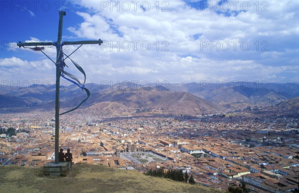 View of the Andean city of Cusco from Saysayhuaman fortress, Andean highlands, Peru, South America, September 1997, vintage, retro, old, historic